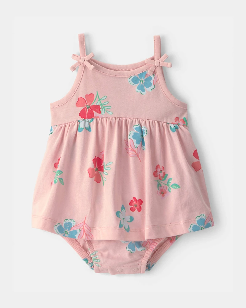 Baby Girl Floral Sleeveless Bodysuit Dress - Pink
