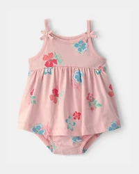 Baby Girl Floral Sleeveless Bodysuit Dress - Pink