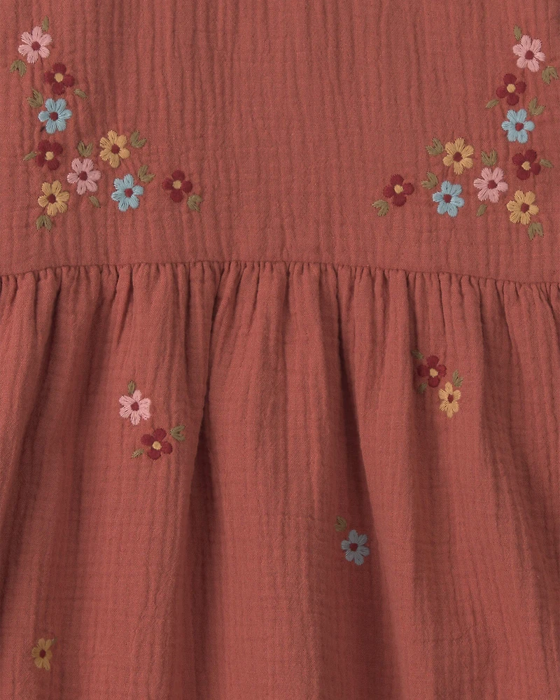 Toddler Girl Organic Cotton Embroidered Gauze Dress