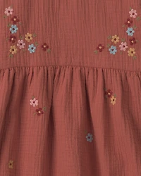 Toddler Girl Organic Cotton Embroidered Gauze Dress