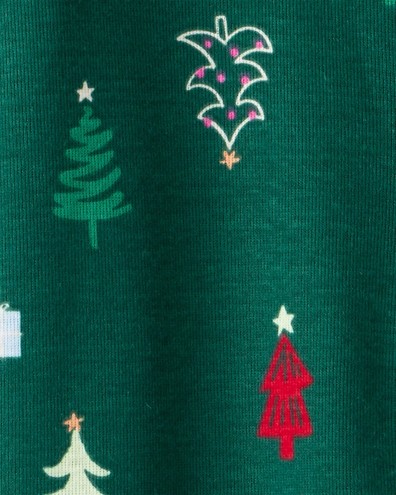 Baby Christmas Tree Print 100% Cotton Long-Sleeve Sleeper - Green