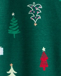 Baby Christmas Tree Print 100% Cotton Long-Sleeve Sleeper - Green
