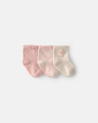 Baby Girl 3-Pack Floral Booties - Pink