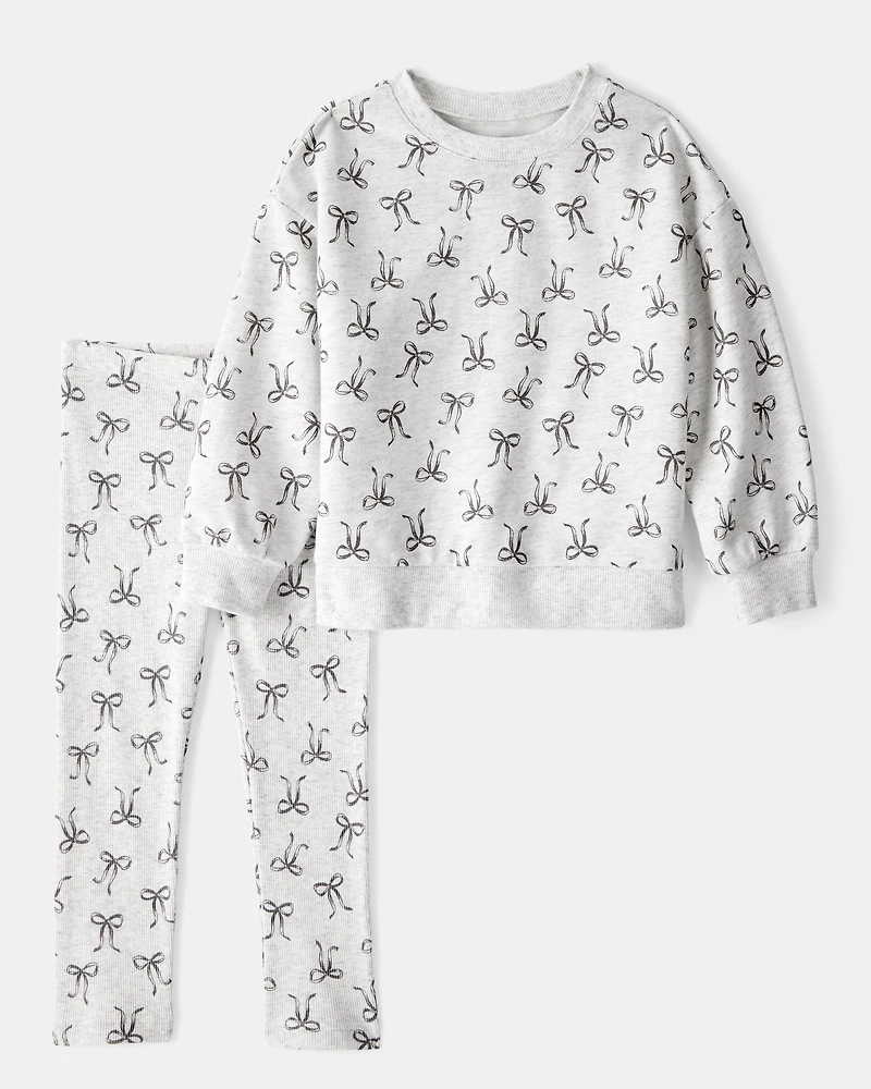 Toddler Girl Bow Print Long-Sleeve Tee & Pant Set - Grey