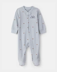 Baby Boy Brother' Cotton 2-Way Zip Sleeper - Blue