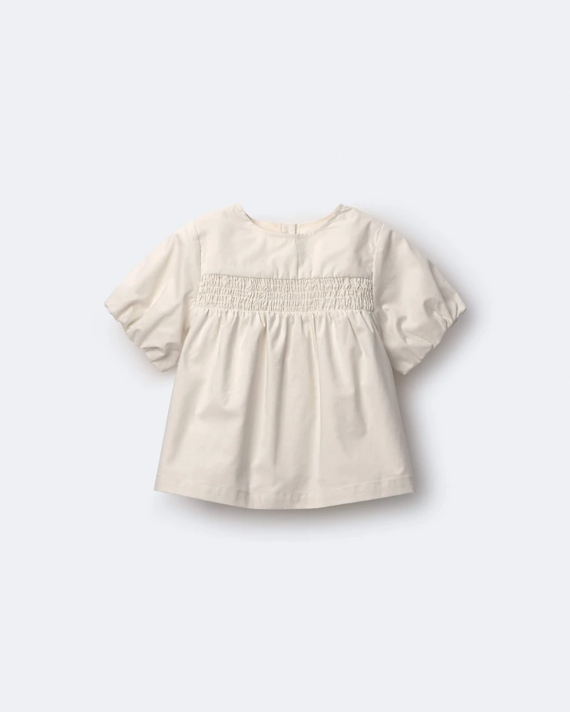 Toddler Girl Smocked Bubble Sleeve Top - Cream