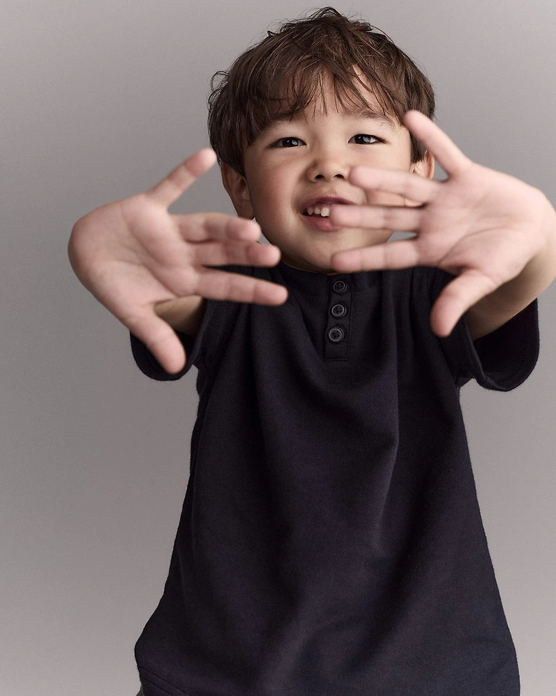 Toddler Boy Henley Tee - Black