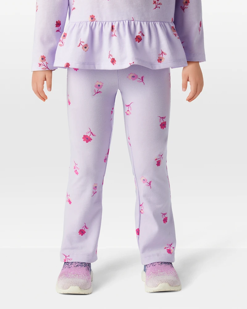 Toddler Girl Floral Cotton Flare Pull-On Stretch Leggings - Purple