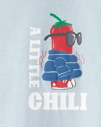 Boys Chili Pepper Print 100% Cotton Long-Sleeve Snug Fit 4-Piece Pyjamas - Blue