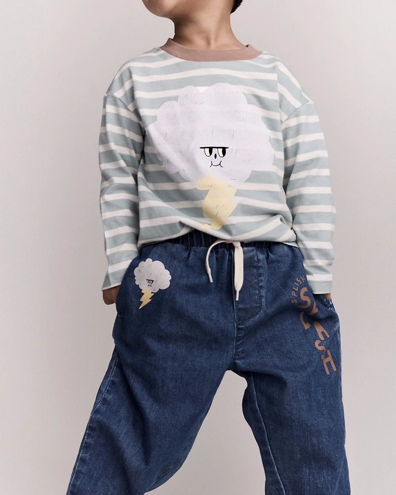 Toddler Striped Storm Long-Sleeve Relaxed Graphic Tee - Teal