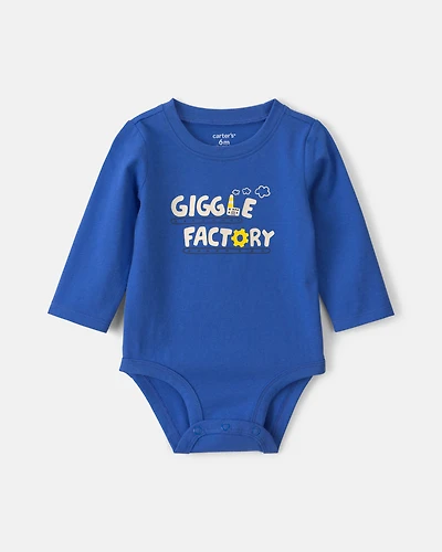 Baby Boy 'Giggle Factory' Long-Sleeve Graphic Bodysuit - Blue