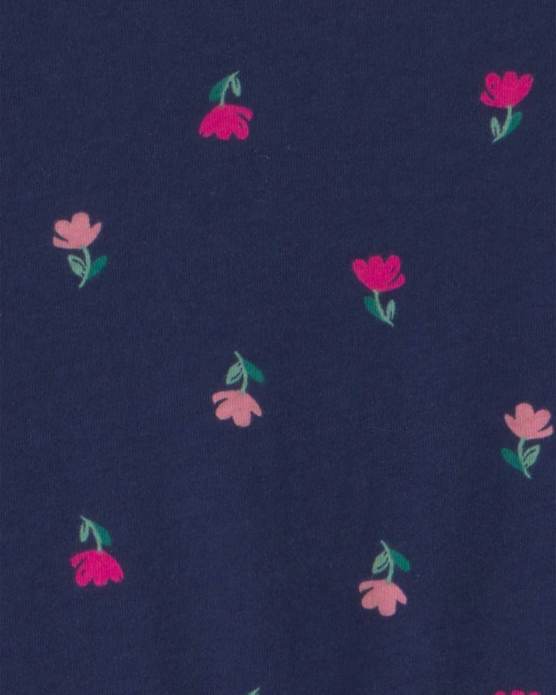 Girls Floral Long-Sleeve Dress - Navy Blue