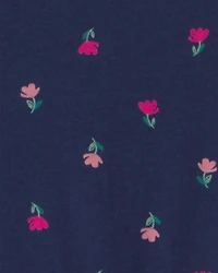 Girls Floral Long-Sleeve Dress - Navy Blue