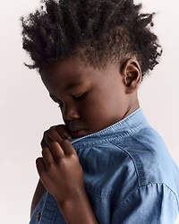 Toddler Boy Mandarin Collar Button-Down Shirt Chambray