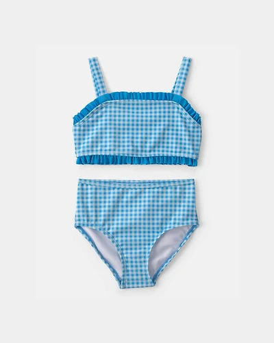 Girls 2-Piece Gingham Tankini Set - Blue