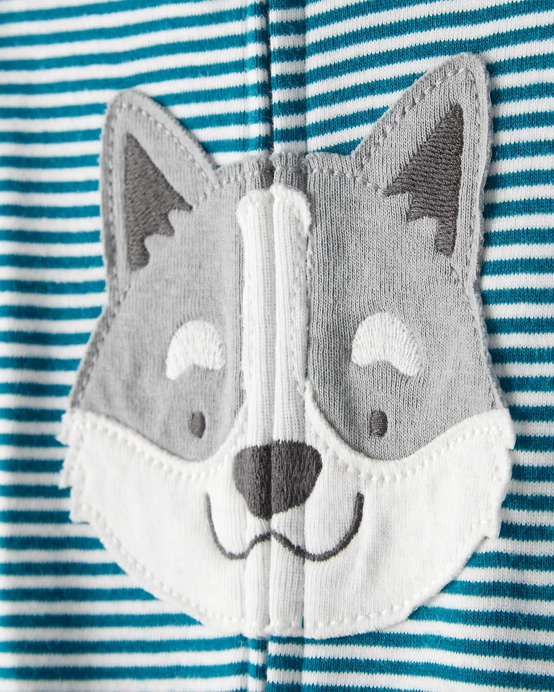 Toddler Boy Dog Striped 100% Cotton Snug Fit 1-Piece Pyjamas - Blue