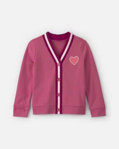 Girls Heart French Terry Cardigan Sweater - Pink