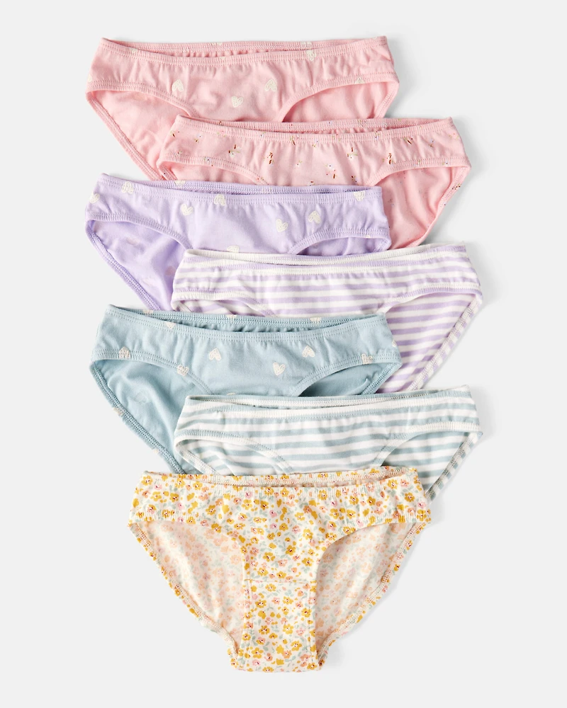 Girls 7-Pack Heart Floral Bikini Underwear - Blue/Purple