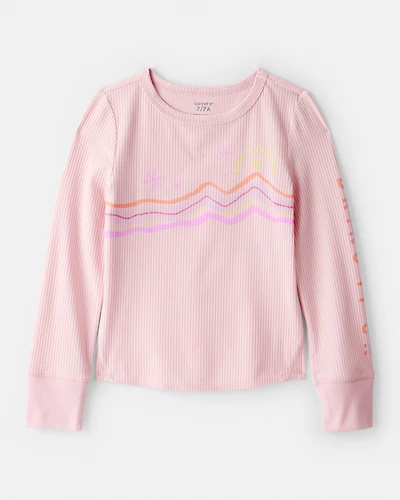 Girls Active Rib Long-Sleeve Top - Pink