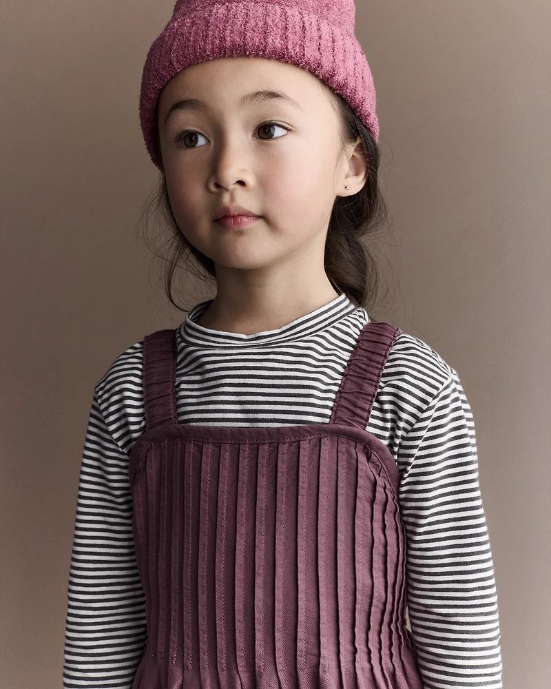 Toddler Girl Pleated Overalls - Mauve