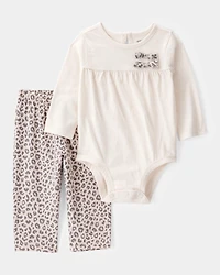 Baby Girl 2-Piece Long-Sleeve Bodysuit & Pull-On Leopard Pants