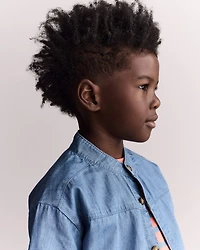 Toddler Boy Mandarin Collar Button-Down Shirt Chambray