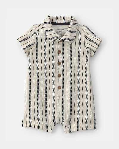 Baby Boy Striped Short-Sleeve Romper - Black/Ivory