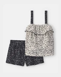 Toddler Girl 2-Piece Floral Ruffle Top & Short Set - Black/Cream