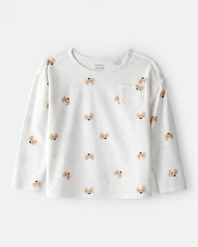Toddler Girl Croissant Print Long Sleeve Tee - Cream