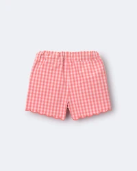 Toddler Girl Gingham Scalloped Short - Orange