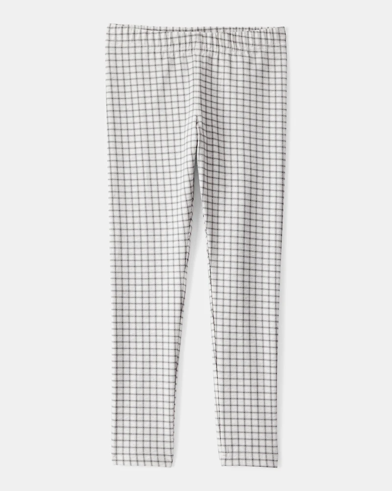Girls Plaid Cotton Pull-On Stretch Leggings - Grey