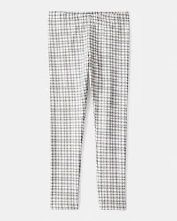 Girls Plaid Cotton Pull-On Stretch Leggings - Grey