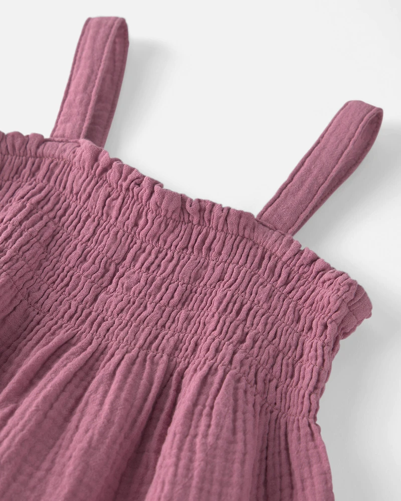 Girls Organic Cotton Smocked Gauze Dress