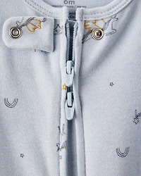 Baby Girl Unicorn Star Print 100% Cotton Long-Sleeve 2-Way Zip Sleeper - Blue