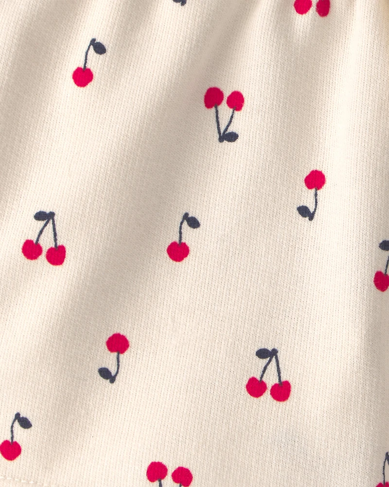 Toddler Girl Cherry French Terry Shorts - Cream