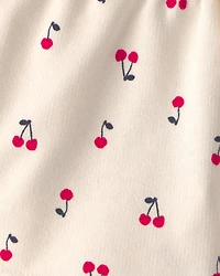 Toddler Girl Cherry French Terry Shorts - Cream