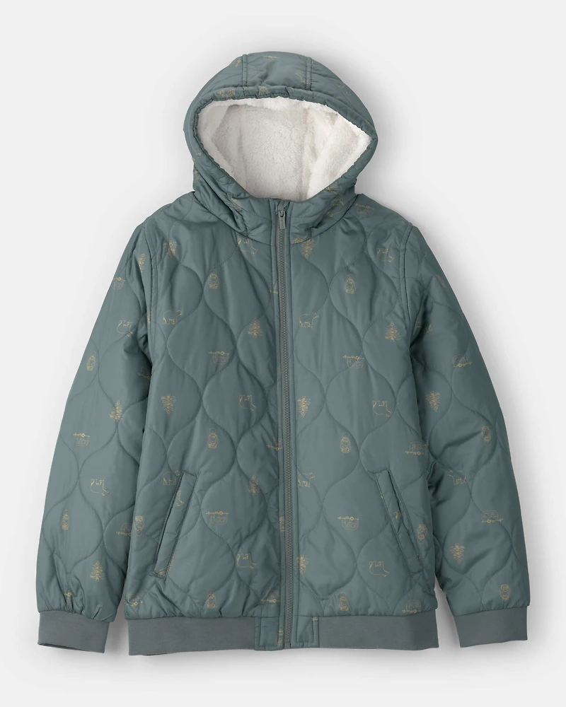 Toddler Boy Quilted Bomber Jacket - Green