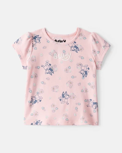 Baby Girl Bluey Floral Print Short-Sleeve Graphic Tee - Pink