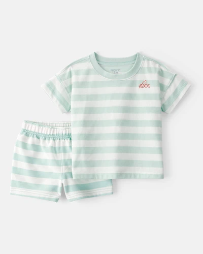 Baby Boy 2-Piece Shark Striped Top & Short Set - Blue/Ivory