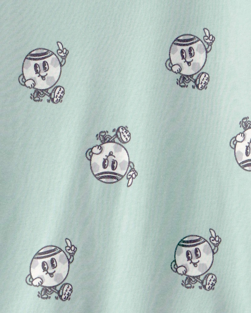 Boys Soccer 100% Cotton Short-Sleeve Snug Fit 2-Piece pyjama Set - Green