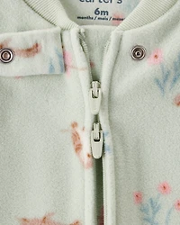 Baby Girl Squirrel Print Loose Fit Long-Sleeve Sleeper - Green