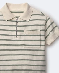 Toddler Boy Zip-Up Polo Stripes - Cream