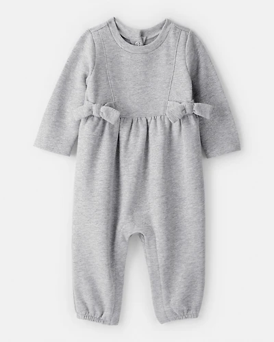 Baby Girl DayDream Fleece Bow Glitter Long-Sleeve Jumpsuit - Grey