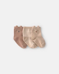 Baby 3-Pack Bear Booties - Brown