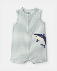 Baby Boy Striped Shark Romper - Blue