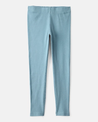 Girls Floral 100% Cotton Pull-On Stretch Leggings - Blue