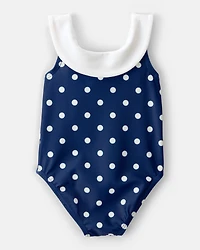 Baby Girl Polka Dot 1-Piece Swimsuit - Navy