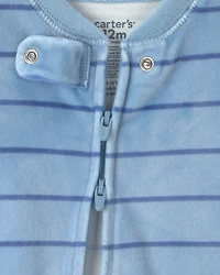Baby Boy 1-Piece Striped Raccoon 2-Way Zip DreamPlush Snug Fit Footed Pyjama - Blue