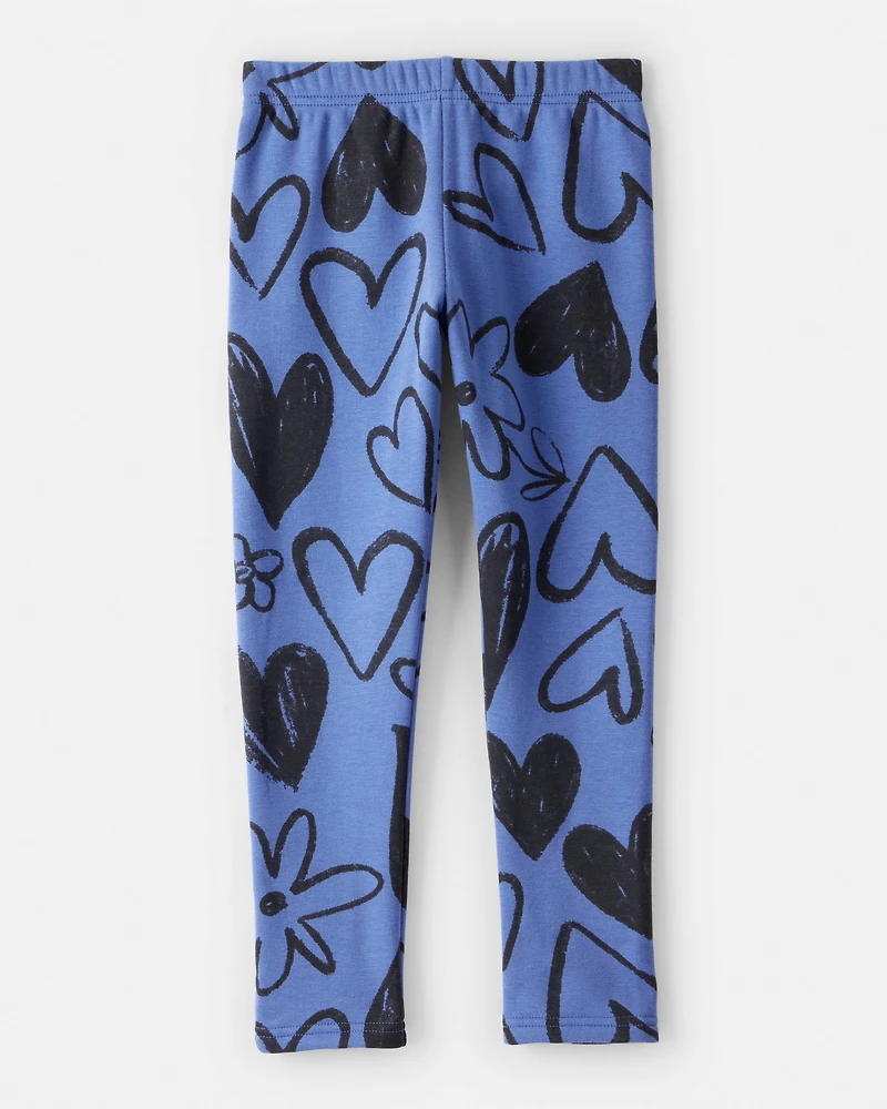 Girls Heart Pull-On Stretch Cozy Leggings - Blue