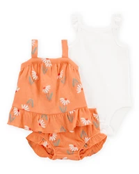 Baby Girl 3-Piece Floral  Outfit Set - Orange/White